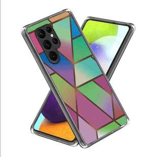 For Samsung Galaxy S23 Ultra 5G Colored Drawing Clear TPU Phone Protective Case(Pink Green Marble)