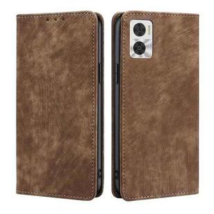For Motorola Moto E22/E22i RFID Anti-theft Brush Magnetic Leather Phone Case(Brown)
