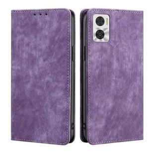 For Motorola Moto E22/E22i RFID Anti-theft Brush Magnetic Leather Phone Case(Purple)