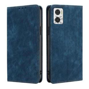 For Motorola Moto E22/E22i RFID Anti-theft Brush Magnetic Leather Phone Case(Blue)