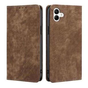 For Samsung Galaxy A04 RFID Anti-theft Brush Magnetic Leather Phone Case(Brown)