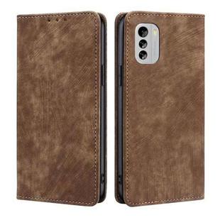 For Nokia G60 5G RFID Anti-theft Brush Magnetic Leather Phone Case(Brown)