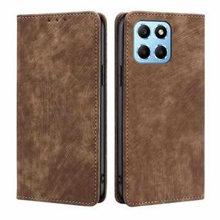 For Honor X8 5G/X6 RFID Anti-theft Brush Magnetic Leather Phone Case(Brown)