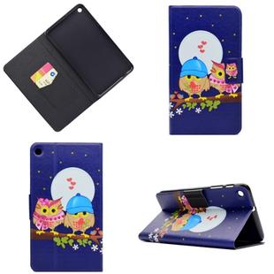 Electric Pressed Left Right Flat Feather Case with Sleep Function Pen Cover & Card Slot & Holder(Couple Owls)