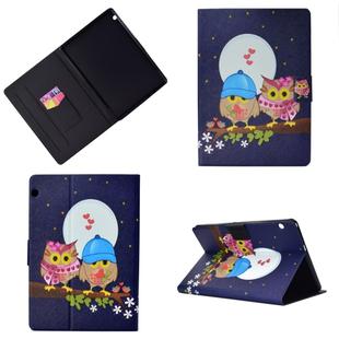 Electric Pressed Left Right Flat Feather Case with Sleep Function Pen Cover & Card Slot & Holder(Couple Owls)