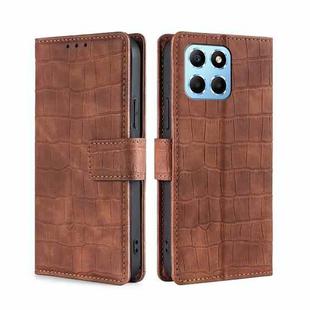 For Honor X8 5G/X6 Skin Feel Crocodile Magnetic Clasp Leather Phone Case(Brown)