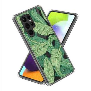 For Samsung Galaxy S23 Ultra 5G Colored Drawing Clear TPU Phone Protective Case(Green Leaves)