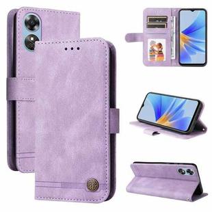 For OPPO A17 Skin Feel Life Tree Metal Button Leather Phone Case(Purple)