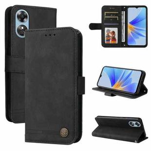 For OPPO A17 Skin Feel Life Tree Metal Button Leather Phone Case(Black)