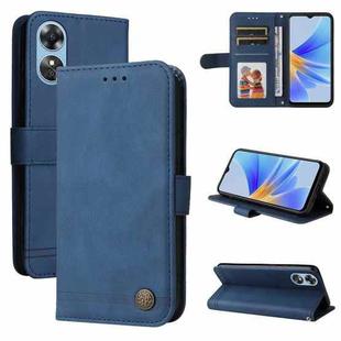 For OPPO A17 Skin Feel Life Tree Metal Button Leather Phone Case(Blue)