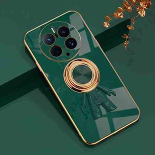 For Huawei Mate 50 Pro Plating Astronaut Ring Kickstand Phone Case(Night Green)