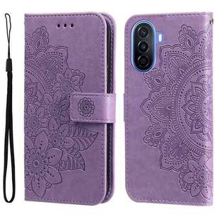 For Huawei nova Y70 / Y70 Plus / Enjoy 50 7-petal Flowers Embossing Leather Phone Case(Light Purple)