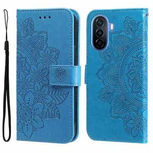 For Huawei nova Y70 / Y70 Plus / Enjoy 50 7-petal Flowers Embossing Leather Phone Case(Blue)