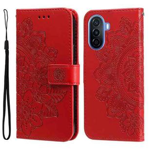 For Huawei nova Y70 / Y70 Plus / Enjoy 50 7-petal Flowers Embossing Leather Phone Case(Red)