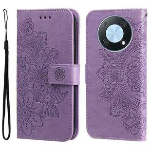 For Huawei nova Y90 / Enjoy 50 Pro 7-petal Flowers Embossing Leather Phone Case(Light Purple)
