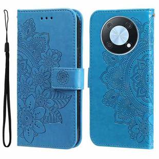 For Huawei nova Y90 / Enjoy 50 Pro 7-petal Flowers Embossing Leather Phone Case(Blue)