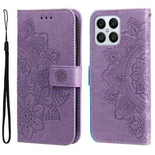 For Honor X8 5G / X6 7-petal Flowers Embossing Leather Phone Case(Light Purple)