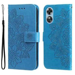 For OPPO A17 7-petal Flowers Embossing Leather Phone Case(Blue)