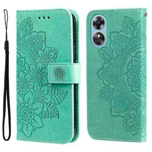 For OPPO A17 7-petal Flowers Embossing Leather Phone Case(Green)