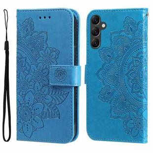 For Samsung Galaxy A14 5G 7-petal Flowers Embossing Leather Phone Case(Blue)