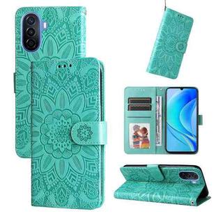 For Huawei nova Y70 / Y70 Plus / Enjoy 50 Embossed Sunflower Leather Phone Case(Green)