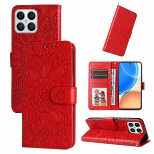 For Honor X8 5G / X6 Embossed Sunflower Leather Phone Case(Red)