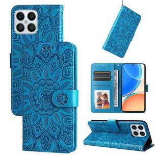 For Honor X8 5G / X6 Embossed Sunflower Leather Phone Case(Blue)