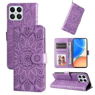 For Honor X8 5G / X6 Embossed Sunflower Leather Phone Case(Purple)