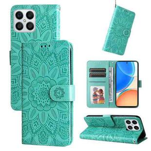 For Honor X8 5G / X6 Embossed Sunflower Leather Phone Case(Green)