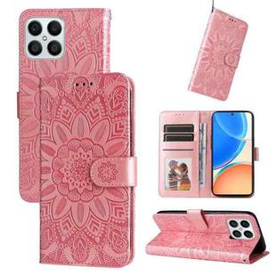 For Honor X8 5G / X6 Embossed Sunflower Leather Phone Case(Rose Gold)