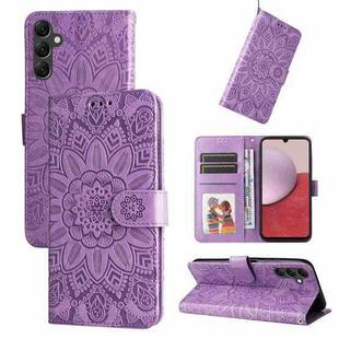 For Samsung Galaxy A14 5G Embossed Sunflower Leather Phone Case(Purple)