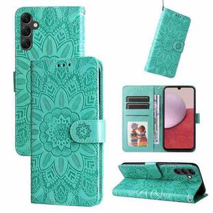 For Samsung Galaxy A14 5G Embossed Sunflower Leather Phone Case(Green)