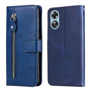 For OPPO A17 Calf Texture Zipper Leather Phone Case(Blue)