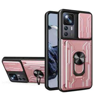 For Xiaomi 12T / 12T Pro / Redmi K50 Ultra Sliding Camshield TPU+PC Phone Case with Card Slot(Rose Gold)
