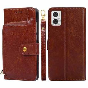 For Motorola Moto E22/E22i Zipper Bag Flip Leather Phone Case(Brown)