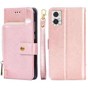 For Motorola Moto E22/E22i Zipper Bag Flip Leather Phone Case(Rose Gold)