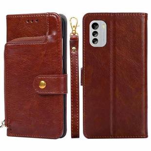 For Nokia G60 5G Zipper Bag Flip Leather Phone Case(Brown)