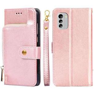 For Nokia G60 5G Zipper Bag Flip Leather Phone Case(Rose Gold)