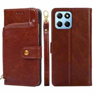 For Honor X8 5G/X6 Zipper Bag Flip Leather Phone Case(Brown)