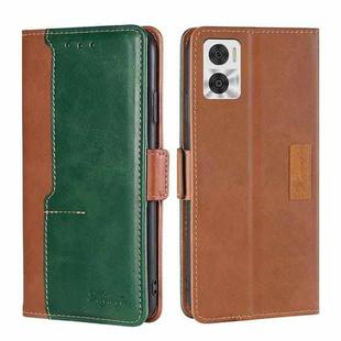 For Motorola Moto E22/E22i Contrast Color Side Buckle Leather Phone Case(Light Brown+Green)