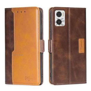 For Motorola Moto E22/E22i Contrast Color Side Buckle Leather Phone Case(Dark Brown+Gold)