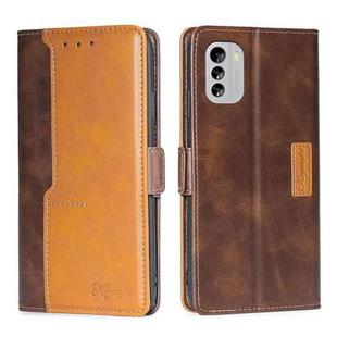 For Nokia G60 5G Contrast Color Side Buckle Leather Phone Case(Dark Brown+Gold)