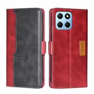 For Honor X8 5G/X6 Contrast Color Side Buckle Leather Phone Case(Red+Black)