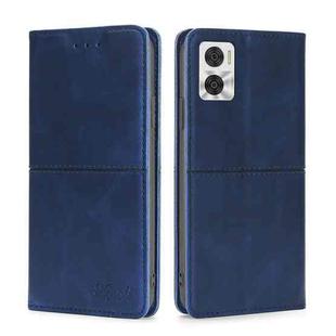 For Motorola Moto E22/E22i Cow Texture Magnetic Horizontal Flip Leather Phone Case(Blue)