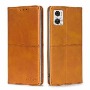 For Motorola Moto E22/E22i Cow Texture Magnetic Horizontal Flip Leather Phone Case(Light Brown)