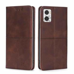 For Motorola Moto E22/E22i Cow Texture Magnetic Horizontal Flip Leather Phone Case(Dark Brown)