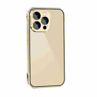 For iPhone 14 Pro Max Lens Protector Adsorption Lock Phone Case(Gold)
