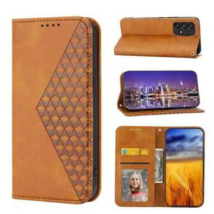Cubic Grid Calf Texture Magnetic Closure Leather Phone Case For Xiaomi Redmi Note 10 4G/Note 10S 4G/Poco M5s 4G/Note 11SE India(Yellow)