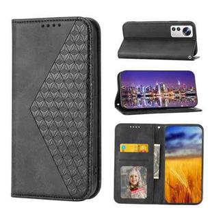 For Xiaomi 12/12X/12S Cubic Grid Calf Texture Magnetic Closure Leather Phone Case(Black)