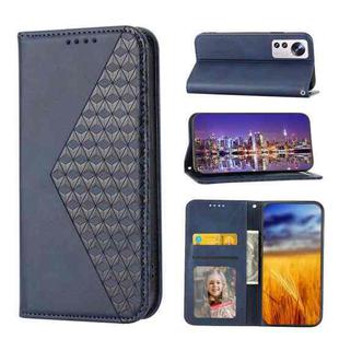 For Xiaomi 12/12X/12S Cubic Grid Calf Texture Magnetic Closure Leather Phone Case(Blue)